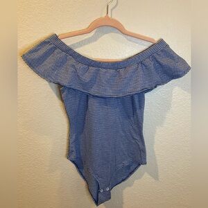 Blue Gingham Off the Shoulder Bodysuit - Size Small
